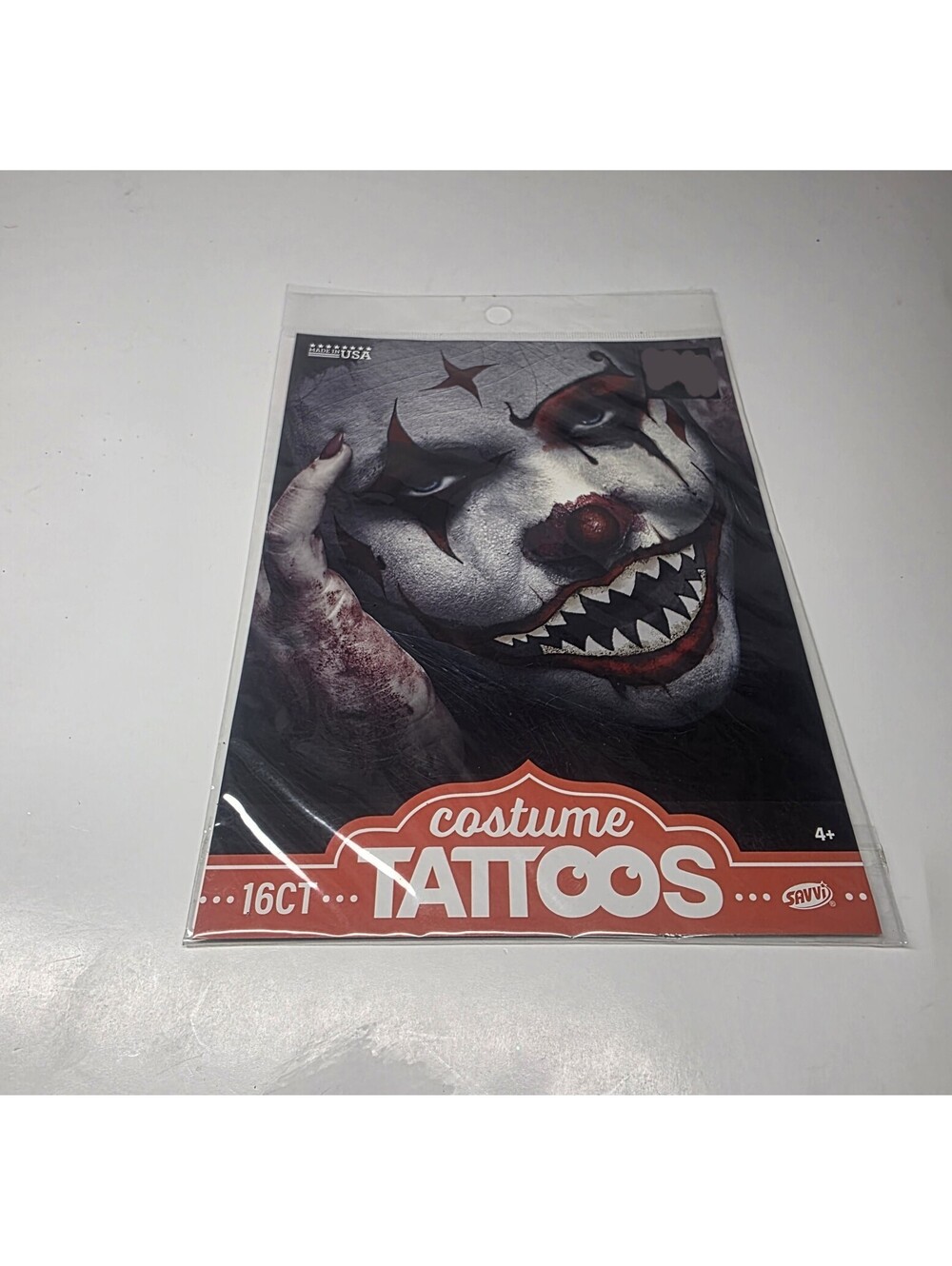 Creepy Clown Face Tattoos Halloween Costume  New Savvi 16 pieces